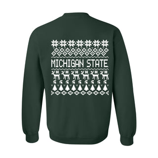 Michigan State University Spartans Holiday Sweater Crewneck Sweatshirt - Forest