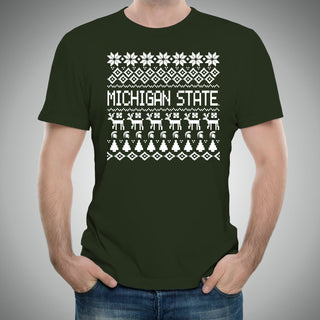 Michigan State University Spartans Holiday Sweater Short Sleeve T-Shirt - Forest