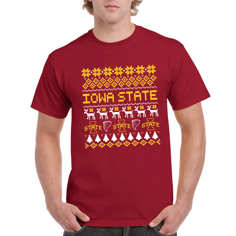 Iowa State University Cyclones Ugly Holiday Sweater Short Sleeve T Shirt - Cardinal