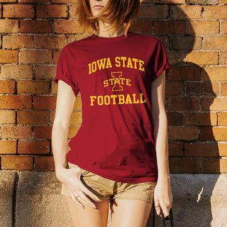 Iowa State University Cyclones Arch Logo Football Short Sleeve T Shirt - Cardinal