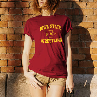 Iowa State University Cyclones Arch Logo Wrestling Short Sleeve T Shirt - Cardinal