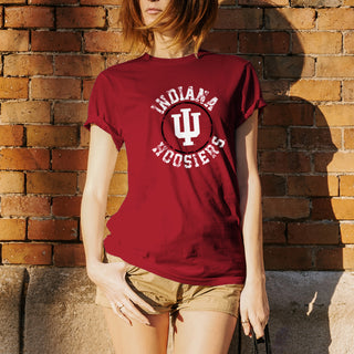 Indiana University Hoosiers Distressed Circle Logo Short Sleeve T-Shirt - Cardinal Red