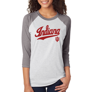 Indiana Baseball Jersey Script Raglan - Heather White/Premium Heather