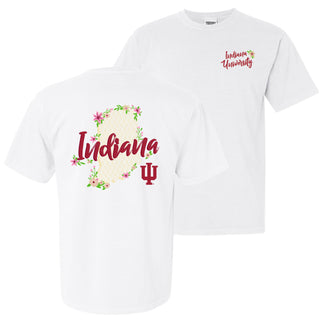 Indiana University Hoosiers Floral State Outline Comfort Colors Short Sleeve T Shirt - White