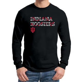 Indiana University Hoosiers Patchwork Cotton Long Sleeve T Shirt - Black