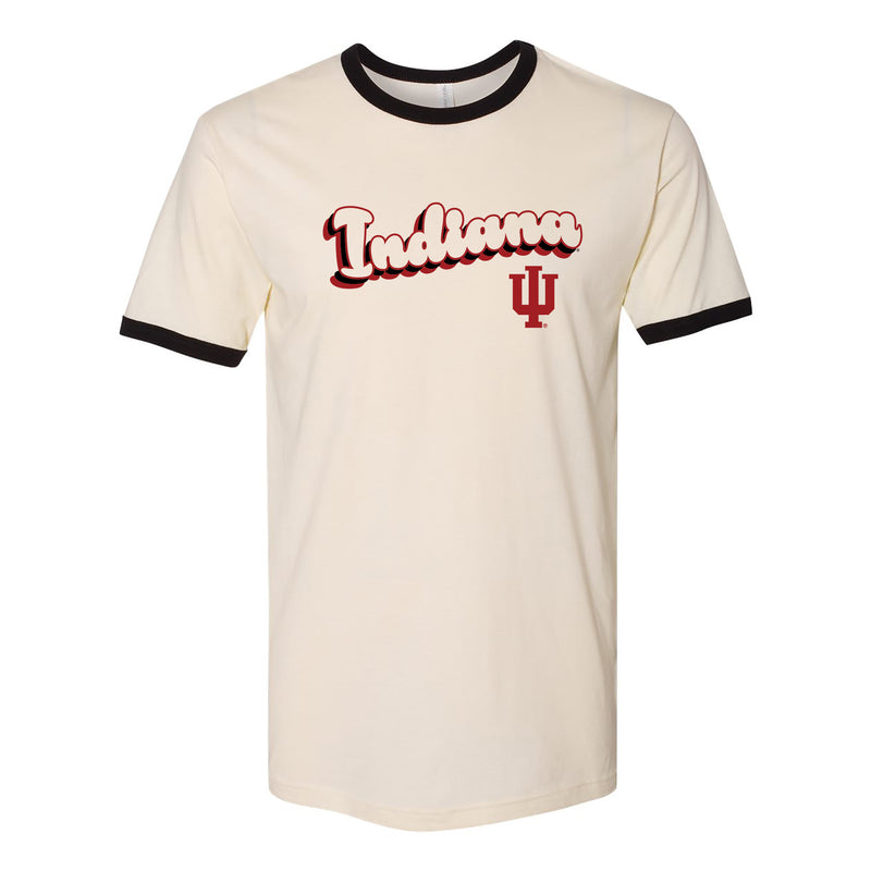 Indiana University Hoosiers Groovy Script Logo Ringer T Shirt - Natural/Black