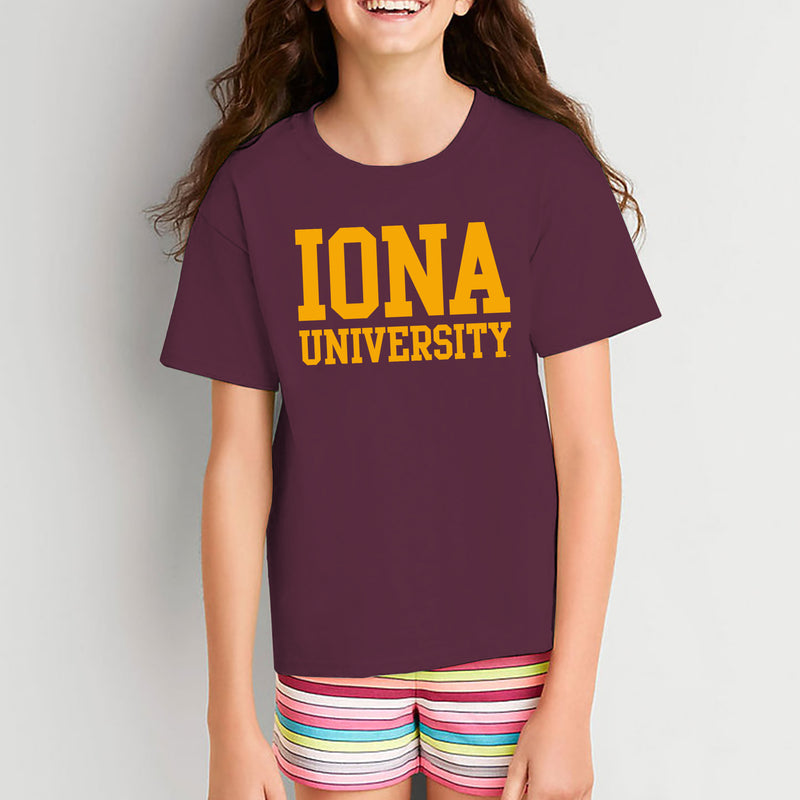 Iona University Gaels Basic Block Cotton Youth Short Sleeve T Shirt - Maroon