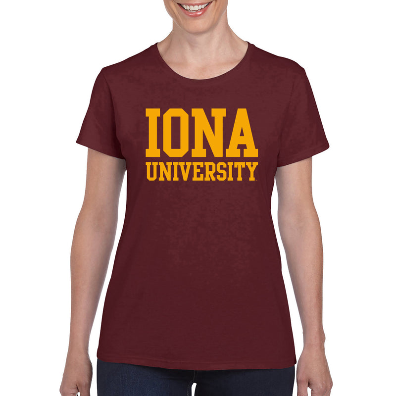 Iona University Gaels Basic Block Cotton Womens Short Sleeve T Shirt - Maroon