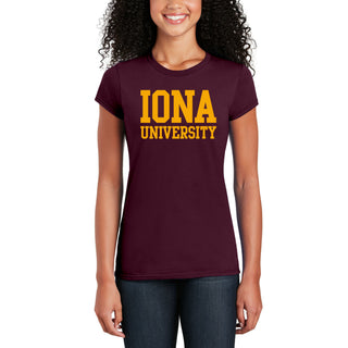 Iona University Gaels Basic Block Cotton Women's Short Sleeve T Shirt - Maroon