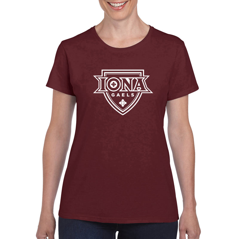 Iona University Gaels Primary Logo Basic Cotton Womens Short Sleeve T Shirt - Maroon