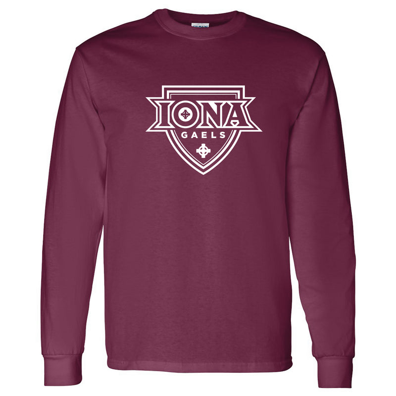 Iona University Gaels Primary Logo Basic Cotton Long Sleeve T Shirt - Maroon