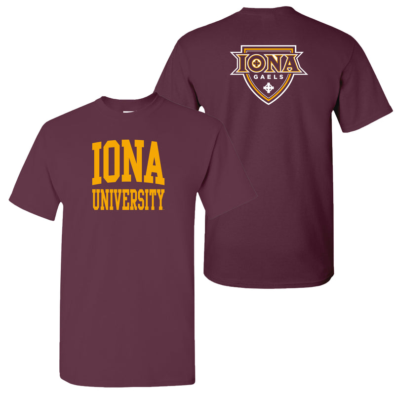 Iona University Gaels Front and Back Print Cotton Short Sleeve T Shirt - Maroon