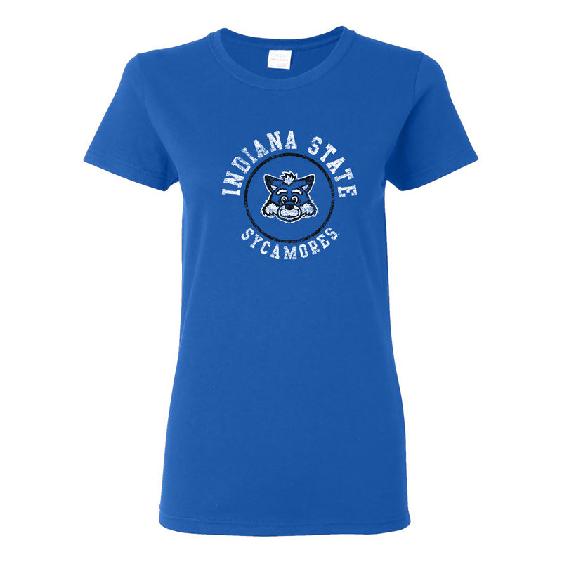 Indiana State University Sycamores Distressed Circle Logo Women's T Shirt - Royal