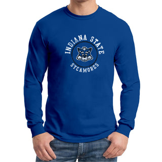 Indiana State University Sycamores Distressed Circle Logo Long Sleeve T Shirt - Royal