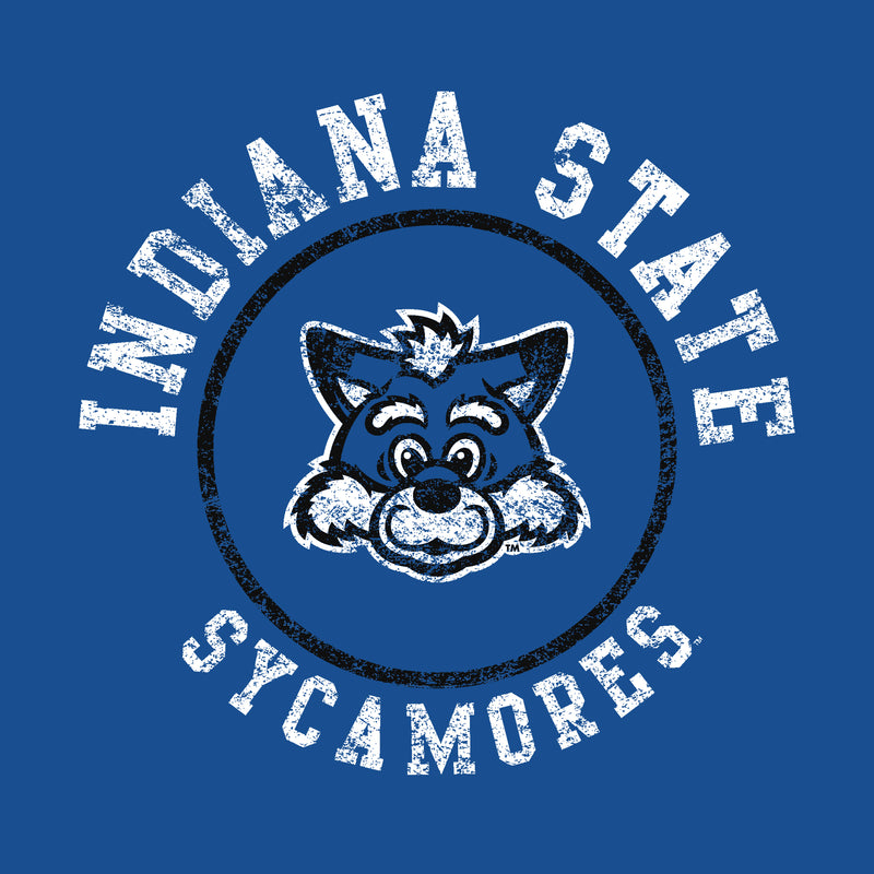 Indiana State University Sycamores Distressed Circle Logo Women's T Shirt - Royal