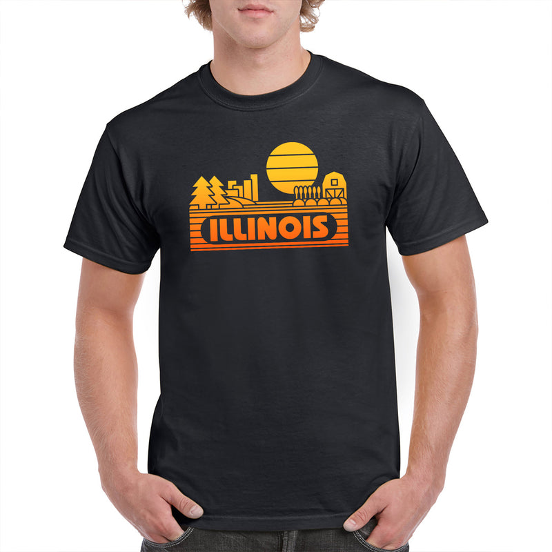 Illinois Groovy Sunset T-Shirt - Black