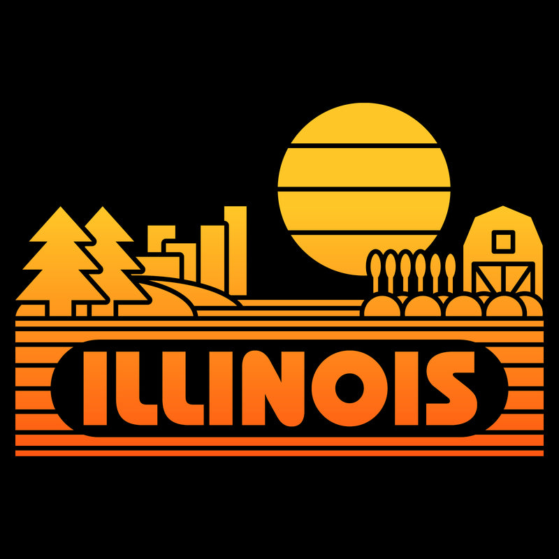 Illinois Groovy Sunset T-Shirt - Black