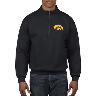 University of Iowa Hawkeye Logo Left Chest Embroidered Quarter Zip Sweatshirt - Black