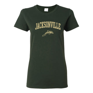 Jacksonville University Dolphins Arch Logo Cotton Womens T-Shirt - Forest