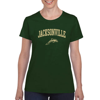 Jacksonville University Dolphins Arch Logo Cotton Womens T-Shirt - Forest