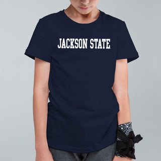 Jackson State Tigers Basic Block Youth T Shirt - Navy