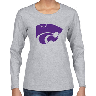 Kansas State University Wildcats Primary Logo Cotton Womens Long Sleeve T-Shirt - Sport Grey