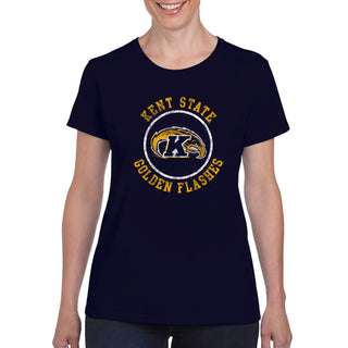 Kent State University Golden Flashes Distressed Circle Logo Womens Short Sleeve T Shirt - Navy