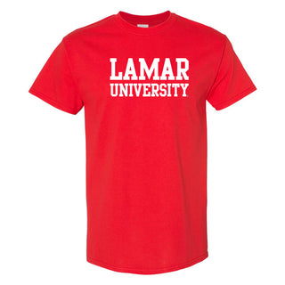 Lamar University Cardinals Basic Block Short Sleeve T Shirt - Red