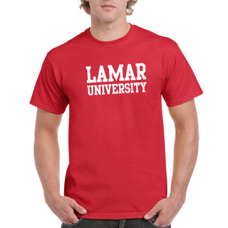 Lamar University Cardinals Basic Block Short Sleeve T Shirt - Red