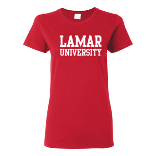 Lamar University Cardinals Basic Block Short Sleeve Women's T Shirt - Red