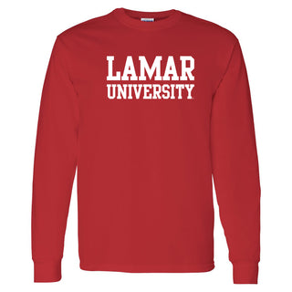 Lamar University Cardinals Basic Block Long Sleeve T Shirt - Red