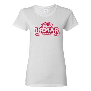 Lamar University Cardinals Arch Logo Short Sleeve Women's T Shirt - White