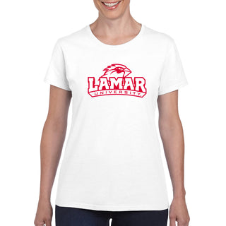 Lamar University Cardinals Arch Logo Short Sleeve Women's T Shirt - White