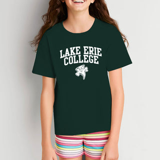 Lake Erie College Storm Arch Logo Youth T Shirt - Forest