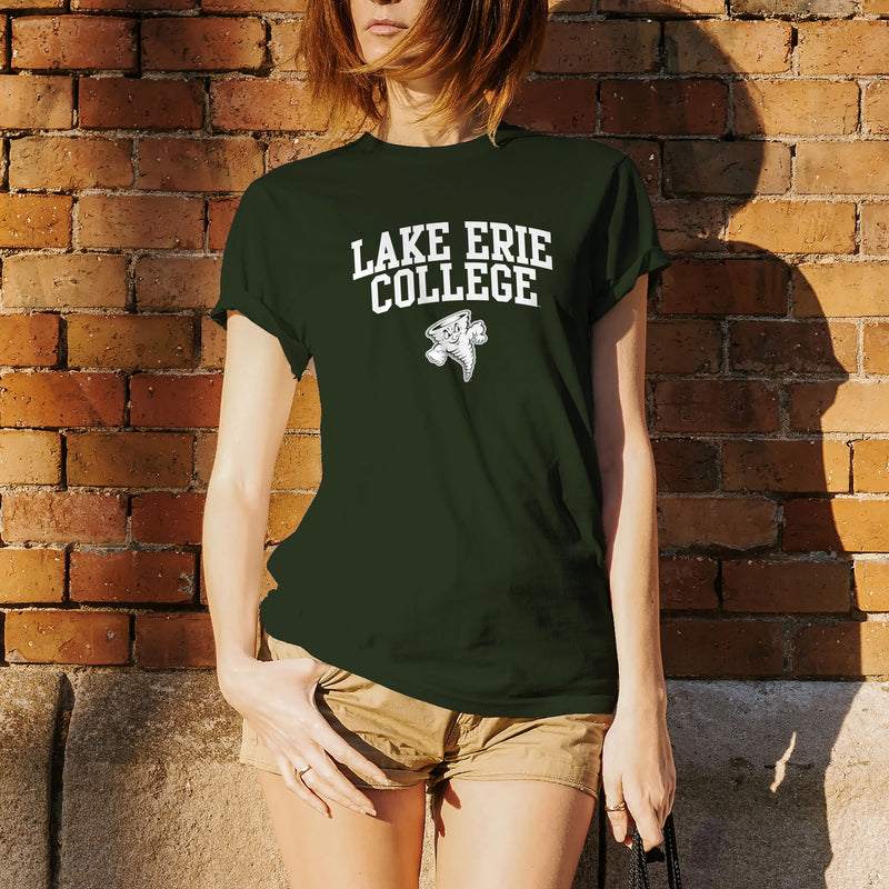 Lake Erie College Storm Arch Logo Short Sleeve T Shirt - Forest