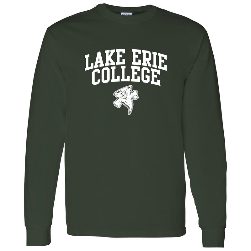 Lake Erie College Storm Arch Logo Long Sleeve T Shirt - Forest