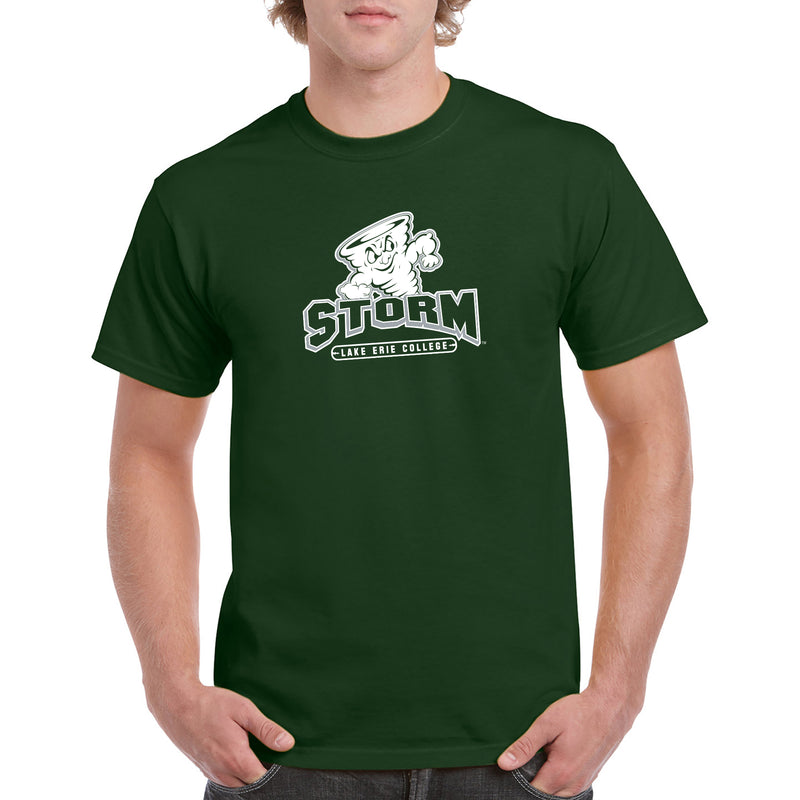 Lake Erie College Storm Primary Logo Short Sleeve T Shirt - Forest