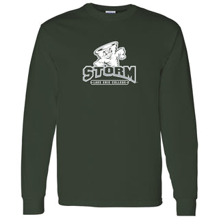 Lake Erie College Storm Primary Logo Long Sleeve T Shirt - Forest