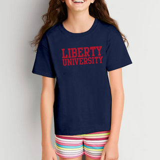 Liberty University Flames Basic Block Youth T Shirt - Navy