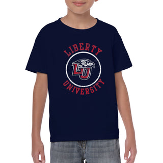 Liberty University Flames Distressed Circle Logo Youth T Shirt - Navy