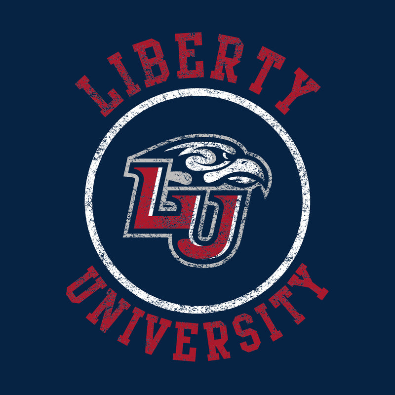 Liberty University Flames Distressed Circle Logo Womens T Shirt - Navy