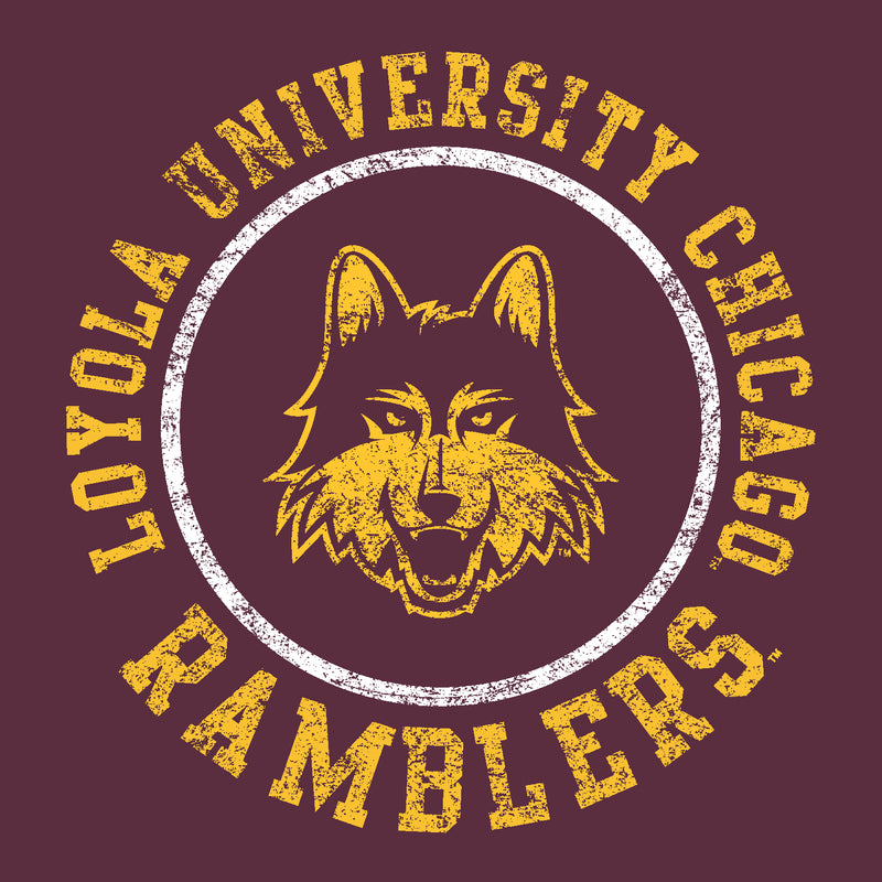 Loyola University Chicago Ramblers Distressed Circle Logo Short Sleeve T Shirt - Maroon