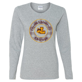 Loyola Chicago Plaid Circle Women's Long Sleeve - Sport Grey