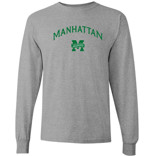 Manhattan College Jaspers Arch Logo Long Sleeve T Shirt - Sport Grey