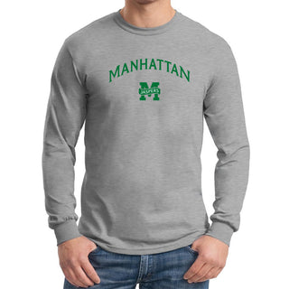 Manhattan College Jaspers Arch Logo Long Sleeve T Shirt - Sport Grey