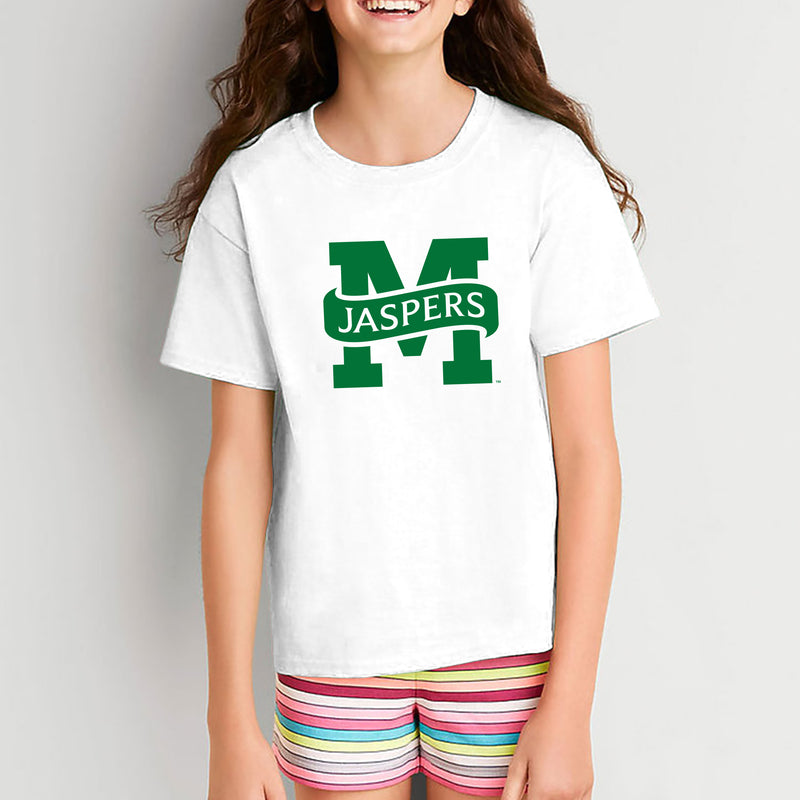 Manhattan College Jaspers Primary Logo Short Sleeve Youth T Shirt - White