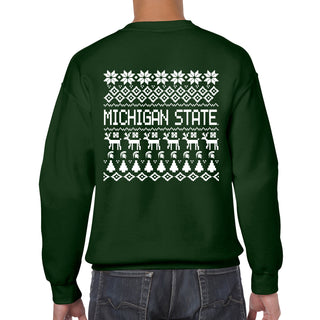 Michigan State University Spartans Holiday Sweater Crewneck Sweatshirt - Forest