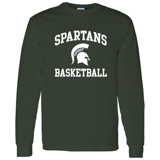 Michigan State University Spartans Arch Logo Basketball Long Sleeve T Shirt - Forest