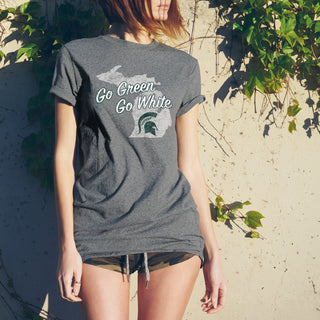 Michigan State Spartans MI Silhouette Go Green Go White Triblend Tee - Premium Heather