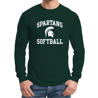 Michigan State University Spartans Arch Logo Softball Long Sleeve T Shirt - Forest